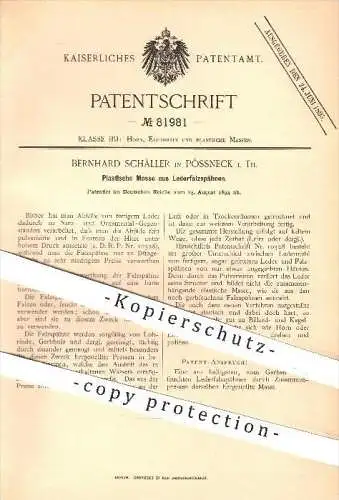 original Patent - Bernhard Schäller in Pössneck i. Th. , 1894 , Plastische Masse aus Lederfalzspänen , Leder , Gerben !!