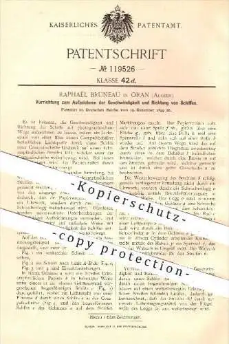 original Patent - Raphaël Bruneau , Oran , Algier , 1899 , Erfassen von Geschwindigkeit u. Richtung vom Schiff , Schiffe