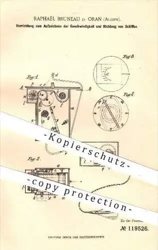 original Patent - Raphaël Bruneau , Oran , Algier , 1899 , Erfassen von Geschwindigkeit u. Richtung vom Schiff , Schiffe