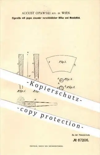 original Patent - August Opawski , Wien , 1895 , Zigarette mit verschiebbarer Hülse u. Mundstück , Zigaretten , Tabak !!