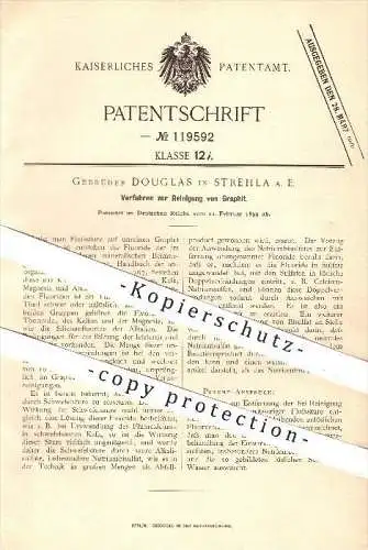 original Patent - Gebrüder Douglas in Strehla a. E. , 1899 , Reinigung von Graphit  , Chemie , Säure , Fluor , Wasser !!