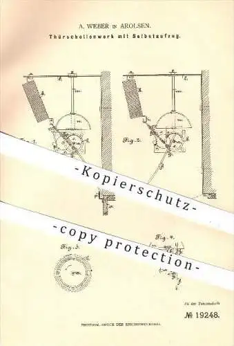 original Patent - A. Weber , Arolsen , 1882, Türschellenwerk mit Selbstaufzug , Klingel , Klingeln , Türklingel , Wecker