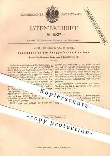 original Patent - Gebrüder Böhler & Co. , Wien , 1881 , Nivelleur , Beugger , Nivellieren , Nivellierung , Straßenbau !!