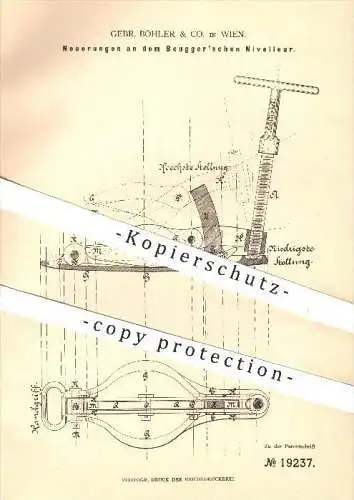 original Patent - Gebrüder Böhler & Co. , Wien , 1881 , Nivelleur , Beugger , Nivellieren , Nivellierung , Straßenbau !!