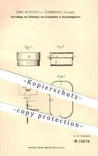 original Patent - Emil Rudolph , Olbernhau , 1882 , Befestigen von Einlegeböden in Verpackungskisten , Transport !!!