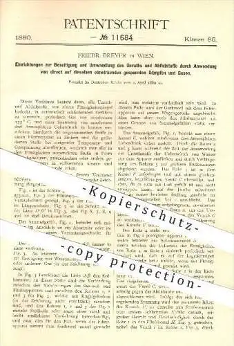 original Patent - Friedr. Breyer in Wien , 1880 , Beseitigung u. Umwandlung von Unrat und Abfall , Wasserleitung !!!