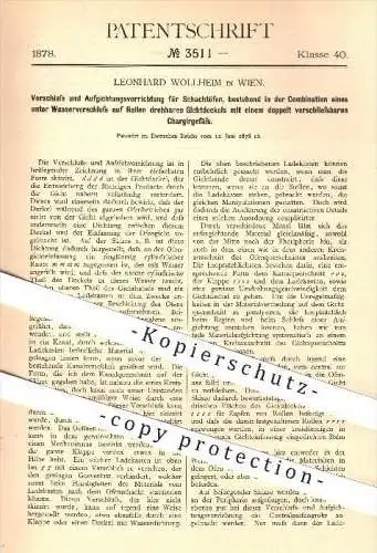 original Patent - Leonhard Wollheim in Wien , 1878 , Verschluss für Schachtöfen , Ofen , Öfen , Ofenbauer , Hütten !!!