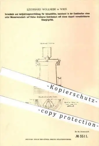 original Patent - Leonhard Wollheim in Wien , 1878 , Verschluss für Schachtöfen , Ofen , Öfen , Ofenbauer , Hütten !!!