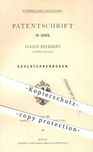 original Patent - Julius Petzoldt in Lüben , 1878 , Gaslaternenboden , Gas , Laterne , Licht , Lampen , Beleuchtung !!