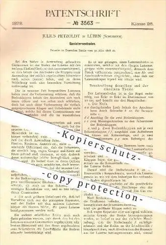 original Patent - Julius Petzoldt in Lüben , 1878 , Gaslaternenboden , Gas , Laterne , Licht , Lampen , Beleuchtung !!