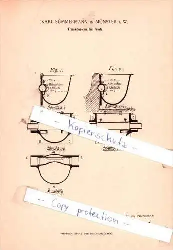 Original Patent - Karl Sündermann in Münster i. W. , 1894 , Tränkbecken für Vieh !!!