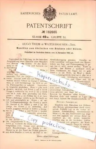 Original Patent - H. Thiem in Waltershausen i. Thür. , 1905 , Maschine zum Abstechen von Büchsen !!!