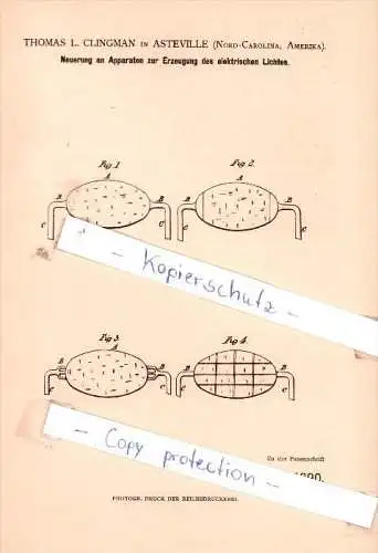 Original Patent - Thomas L. Clingman in Asteville , Nord-Carolina, Amerika , 1880 ,  !!!