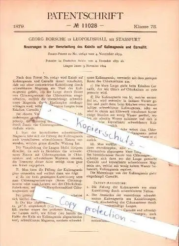 Original Patent -  G. Borsche in Leopoldshall bei Stassfurt , 1879 , Verarbeitung des Kainits !!!