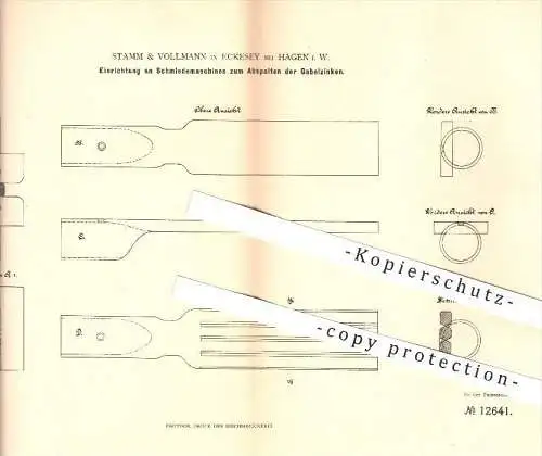 original Patent - Stamm & Vollmann in Eckesey bei Hagen i. W. , 1880 , Schmiedemaschine , Schmieden , Schmied , Stahl !!