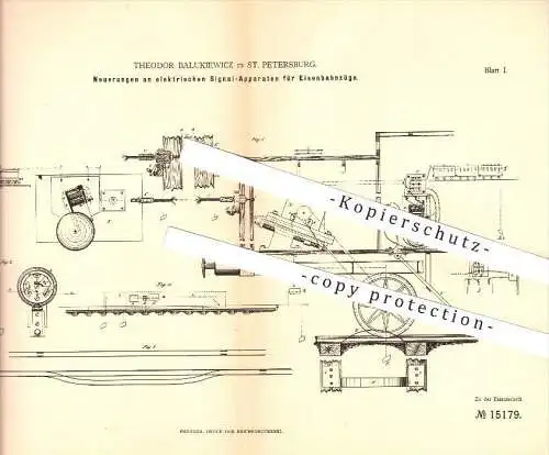 original Patent - Theodor Balukiewicz in St. Petersburg , 1880 , Signal für Eisenbahnen , Eisenbahn , Russland !!!