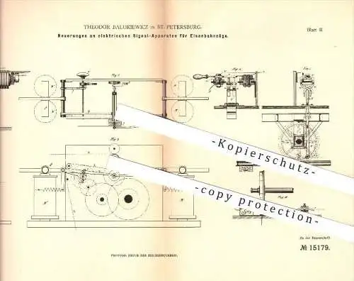 original Patent - Theodor Balukiewicz in St. Petersburg , 1880 , Signal für Eisenbahnen , Eisenbahn , Russland !!!