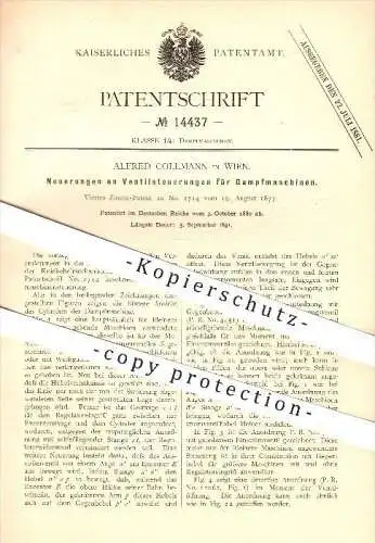 original Patent - Alfred Collmann in Wien , 1880 , Ventilsteuerung für Dampfmaschinen , Dampfmaschine , Motor !!!