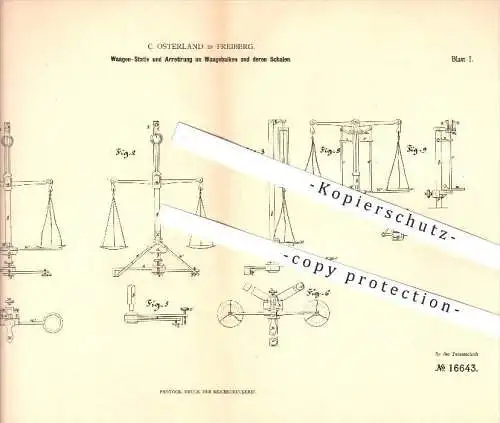 original Patent - C. Osterland , Freiberg ,1881, Stativ für Waagebalken , Waagschale , Waage , Waagen , Wiegen , Gewicht