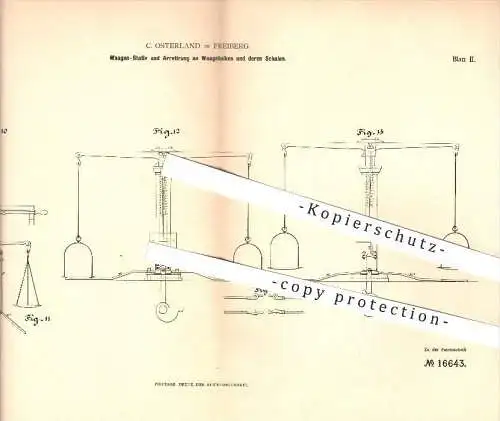 original Patent - C. Osterland , Freiberg ,1881, Stativ für Waagebalken , Waagschale , Waage , Waagen , Wiegen , Gewicht