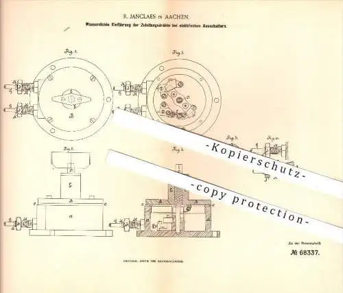 original Patent - R. Janclaes in Aachen , 1892 , elektrischer Ausschalter , Leitungen , Strom , Ströme , Elektrik !!!