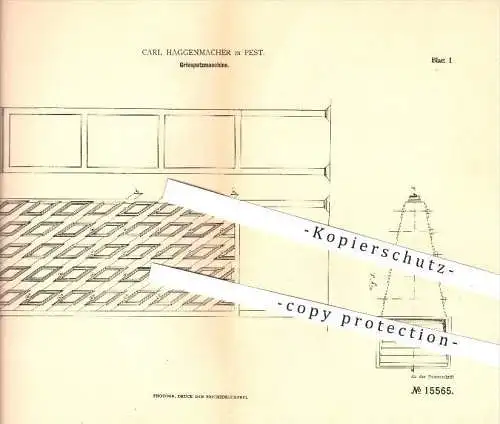 original Patent - Carl Haggenmacher in Pest , 1888 , Griesputzmaschine , Mühle , Mühlen , Müller , Gries , Getreide !!