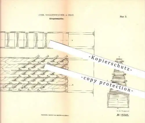 original Patent - Carl Haggenmacher in Pest , 1888 , Griesputzmaschine , Mühle , Mühlen , Müller , Gries , Getreide !!