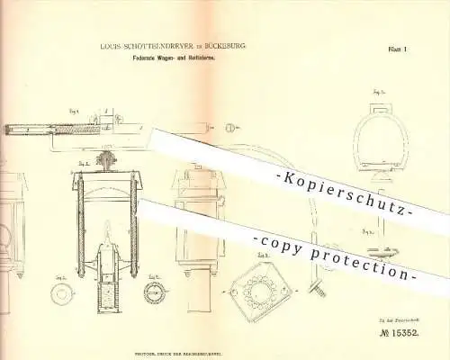 original Patent - Louis Schöttelndreyer , Bückeburg , 1880, Federnde Wagen- und Reitlaterne , Laterne , Licht , Wagenbau