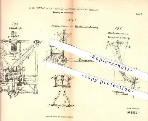 original Patent - Carl Freitag in Antonsthal bei Schwarzenberg , 1880 , Kopierwerk , Kopieren , Kopierer , Modell !!!