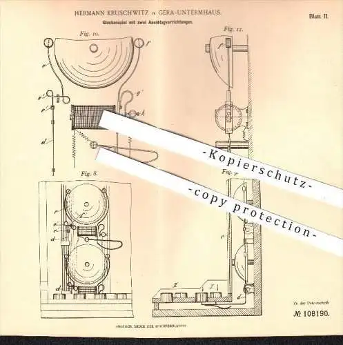 original Patent - Hermann Kruschwitz in Gera , 1898 , Glockenspiel , Glocke , Glocken , Musik , Musikinstrumente !!!