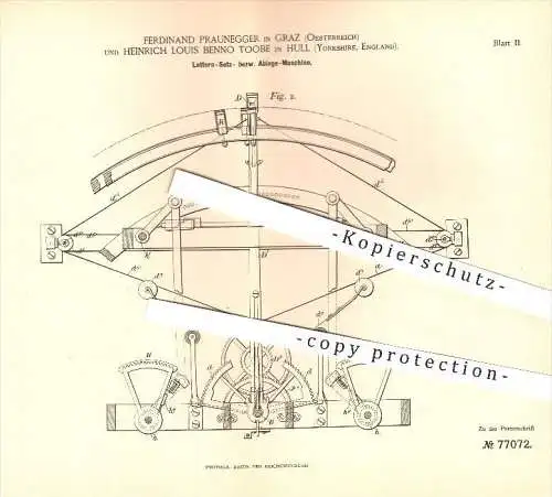 original Patent - F. Praunegger in Graz , Heinrich L. B. Toobe in Hull , Yorkshire , England , 1893 , Letter , Druck !