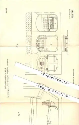 original Patent - Eduard Bauduin in Wien , 1886 , Luftverteilung bei Dampfkessel - Feuerungen , Dampfmaschine !!!