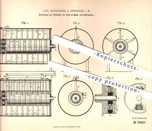 original Patent - Carl Weinschenk in Offenbach am Main , 1893 , Mischwerk , Rührwerk , Mühle , Mühlen , Mahlen !!!