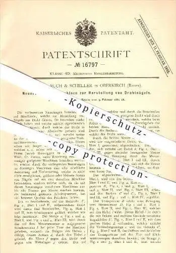 original Patent - Koller Ruch & Scheller in Oberkirch , 1881 , Herstellung von Drahtnägeln , Nägel , Nagel , Metall !!!