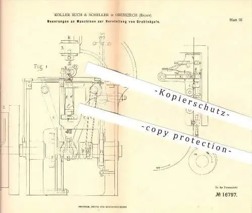 original Patent - Koller Ruch & Scheller in Oberkirch , 1881 , Herstellung von Drahtnägeln , Nägel , Nagel , Metall !!!