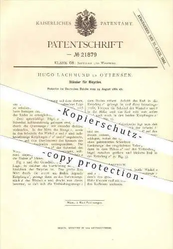 original Patent - Hugo Lachmund in Ottensen / Hamburg , 1882 , Ständer für Bicycles , Velociped , Fahrrad , Hochrad !!!