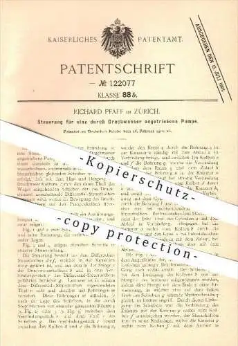 original Patent - Richard Pfaff in Zürich , 1900 , Steuerung für Pumpe , Pumpen , Druckwasser , Druck , Wasser !!!