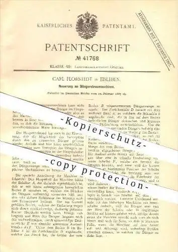 original Patent - Carl Florstedt , Eisleben ,1887, Düngerstreumaschine , Dünger , Streumaschine , Landwirtschaft , Bauer