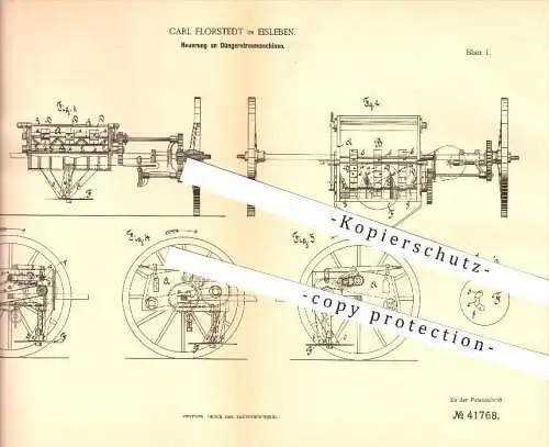 original Patent - Carl Florstedt , Eisleben ,1887, Düngerstreumaschine , Dünger , Streumaschine , Landwirtschaft , Bauer