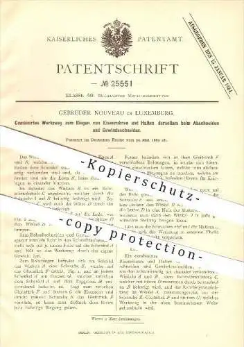 original Patent - Gebrüder Nouveau in Luxemburg , 1883 , Werkzeug zum Biegen von Eisenrohren , Gewinde , Metall , Eisen