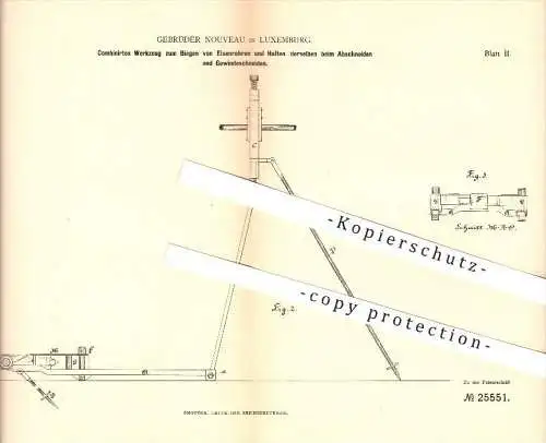 original Patent - Gebrüder Nouveau in Luxemburg , 1883 , Werkzeug zum Biegen von Eisenrohren , Gewinde , Metall , Eisen