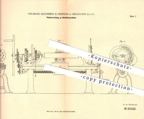 original Patent - Heilmann-Ducommun & Steinen in Mülhausen , Elsass , 1883 , Molletiermaschinen , Moletten , Gravierung