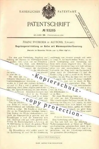 original Patent - Franz Svoboda in Altsohl / Zvolen , 1896 , Regelung an Öfen mit Wärmespeicher , Ofen , Ofenbauer !!!