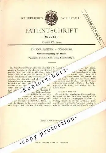 Original Patent - Johannes Bammes in Nürnberg , 1883 , Antrieb für Kreisel , Brummkreisel !!!