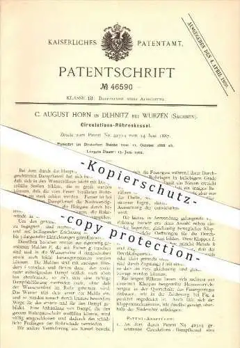 original Patent - C. August Horn in Dehnitz b. Wurzen , 1888, Zirkulations - Röhrenkessel , Dampfkessel , Kessel , Dampf