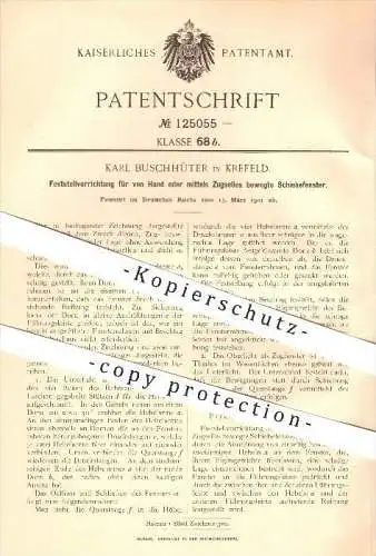 original Patent - Karl Buschhüter in Krefeld , 1901 , Feststellen von Schiebefenstern , Fenster , Fensterbau , Schlosser