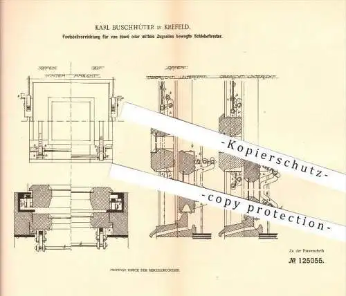 original Patent - Karl Buschhüter in Krefeld , 1901 , Feststellen von Schiebefenstern , Fenster , Fensterbau , Schlosser