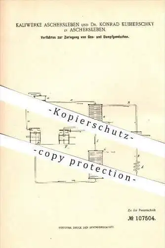 original Patent - Kaliwerke Aschersleben & Dr. Konrad Kubierschky , 1898 , Zerlegung von Gas- und Dampfgemischen , Gas !