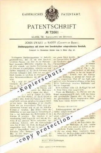 Original Patent - John Ewart in Banff , County of Banff , 1893 , Target practice cartridge for rifle , Scotland !!!