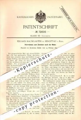 Original Patent - Eduard Baumgarten in Sprottau / Szprotawa , 1893 , Rahmen für Natur-Zeichnung , Maler , Schlesien !!!